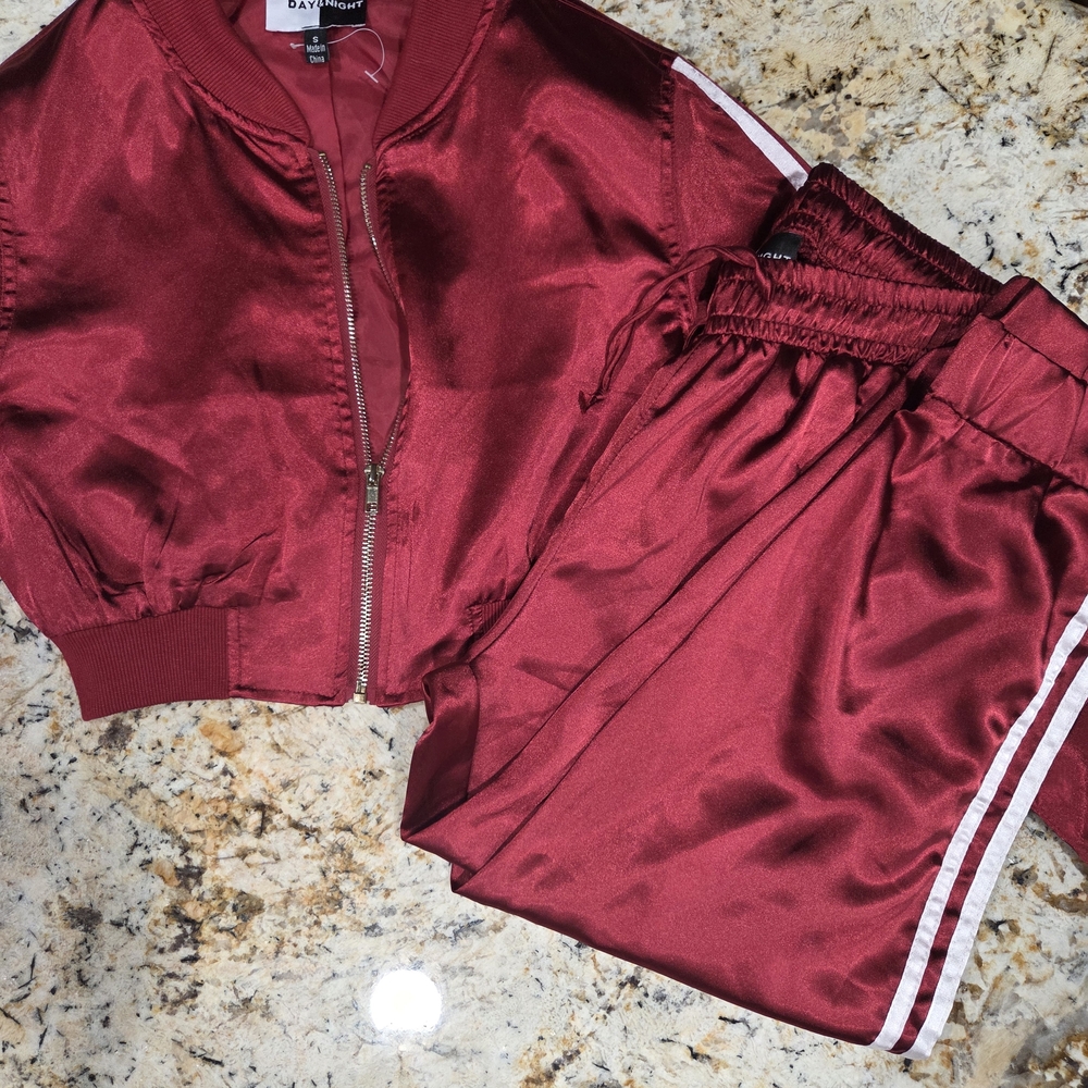 Day & Night Women's Burgundy Satin Tracksuit Size Small